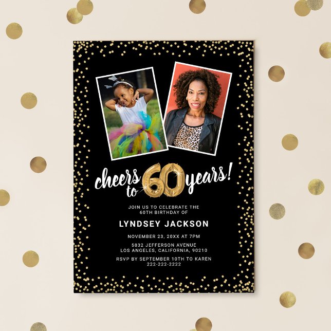 Convite Balões Dourados 2 Foto 60º Aniversário (Criador carregado)