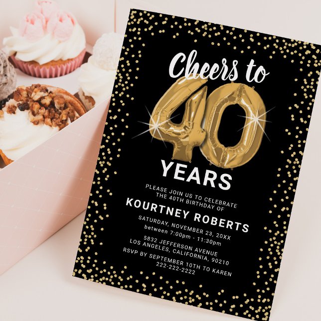 Convite Balões Dourados Aniversário 40 (Criador carregado)