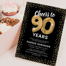 Convite Balões Dourados Aniversário 90