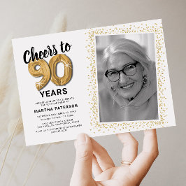 Convite Balões Dourados Aniversário 90 Anos