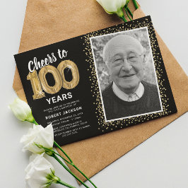 Convite Balões Dourados Aniversário de 100 Anos Fo