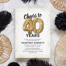 Convite Balões Dourados Aniversário de 40 Anos