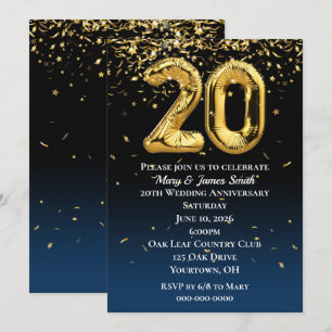 Convite Balões Dourados do 20 e Confetti Invita