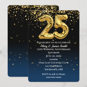 Convite Balões Dourados do 25 e Confetti Invitat