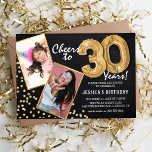 Convite Balões Dourados do quadro 2 aniversário de 30 anos<br><div class="desc">Celebrando a 30! Estes convites permitem-vos carregar uma fotografia antes e depois do aniversário do homem ou da mulher num quadro de ouro, com o título 'Saúde até 30 Anos!'. Apresentando um fundo calkboard rústico, balões de hélio com número de ouro, flechas de brilho dourado e uma simples modelo de...</div>