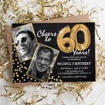 Convite Balões Dourados do Quadro de Chalkboard 2 Foto 60º<br><div class="desc">Celebrar o marco de entrar nos magníficos anos 60 com esses únicos "Balões Dourados de Chalkboard 60º Convites de Aniversário". Enriquecidos com um fundo calkboard rústico e flechas de brilho sujo de ouro, estes convida o encanto vintage exude e a elegância moderna. Carregue uma foto da estrela de aniversário, então...</div>