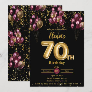 Convite Balões Dourados e Borbolões Confetti 70 Aniversári