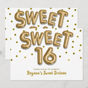 Convite Balões Dourados e Confetes para Festa Sweet 16 QUA