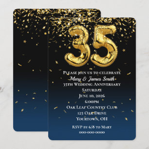 Convite Balões Dourados e Confetti do 35º aniversário