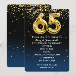Convite Balões Dourados e Confetti do 65º aniversário
