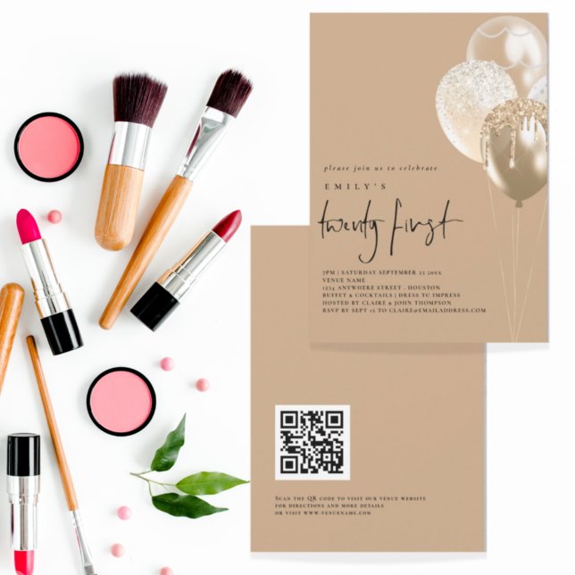 Convite Balões Dourados Festa de Código QR de Ivory (Criador carregado)