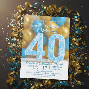 Convite Balões Dourados Glam Blue para 40º Aniversário de