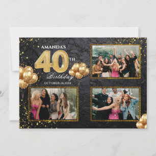 Convite Balões Dourados Prateados e Pretos para 40º Aniver
