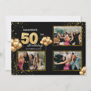 Convite Balões Dourados Prateados e Pretos para 50º Aniver