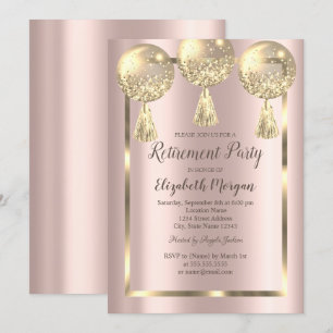 Convite Balões Dourados, Quadro, Dourado Rosa, Aposentado