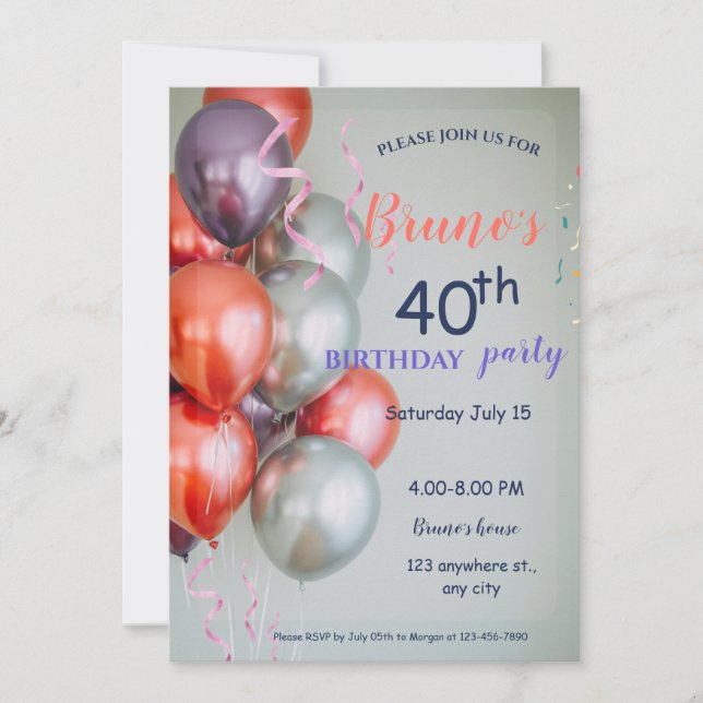 Convite Balões e Confetti Aniversário (Frente)