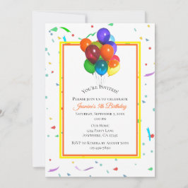 Convite Balões e Confetti Coloridos | Parte personalizada