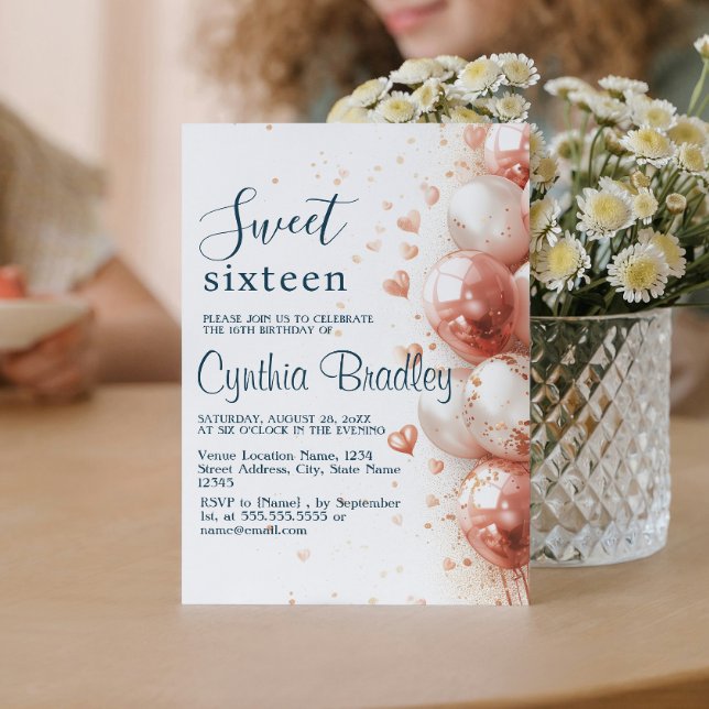 Convite Balões e Confetti Doce 16 Festas de aniversário (Criador carregado)