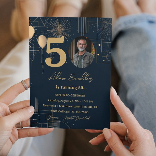Convite Balões e fogos de artifício da 50ª festa de aniver (Criador carregado)