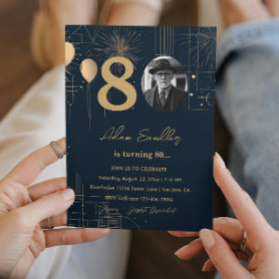 Convite Balões e fogos de artifício de festa de aniversári