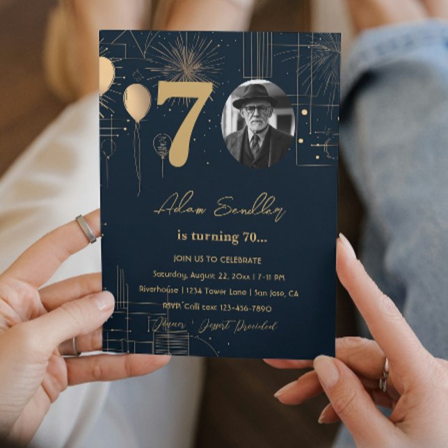 Convite Balões e fogos de artifício de festa de aniversári (Criador carregado)