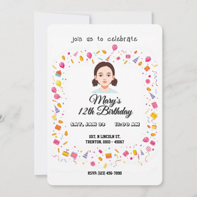 Convite Balões e presentes de Festa de aniversário simples (Frente)