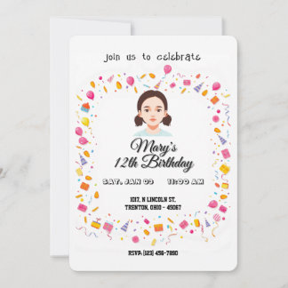 Convite Balões e presentes de Festa de aniversário simples