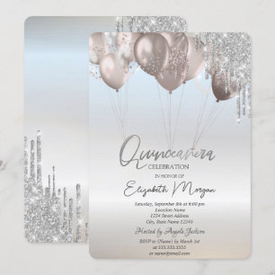 Convite Balões Elegantes com Efeito de Glitter e Gotas Pra