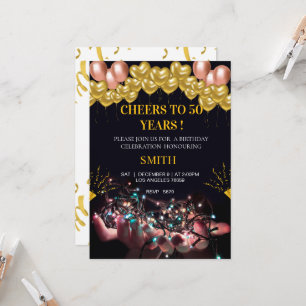 Convite Balões Elegantes de Ouro e Coração para Aniversári