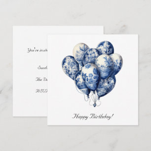 Convite Balões em Azul Delft, personalizáveis