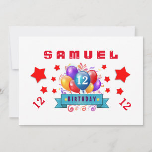 Convite Balões festivos de 12 de aniversário e estrelas B1