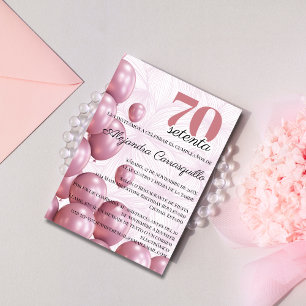 Convite Balões Florais Rosa Espanhol Aniversário de 70 ano