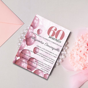 Convite Balões Florais Rosa Espanhol para Aniversário de 6
