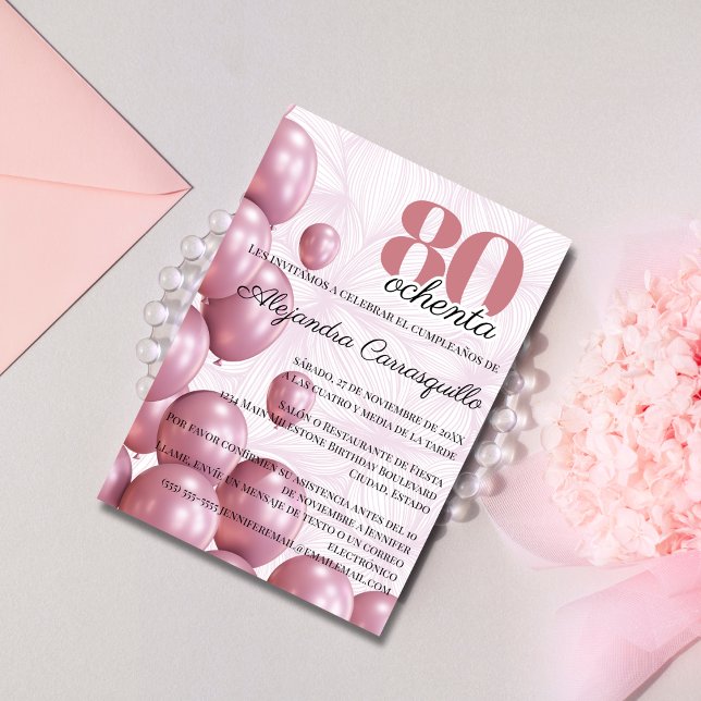 Convite Balões Florais Rosa Rosa Espanhola Aniversário de  (Criador carregado)