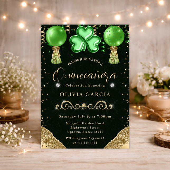 Convite Balões Glam St Patrick's Quinceanera (Criador carregado)