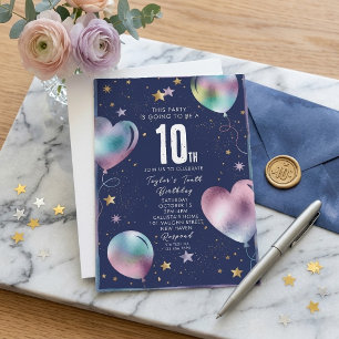 Convite Balões Holográficos Aquarela 10º Aniversário
