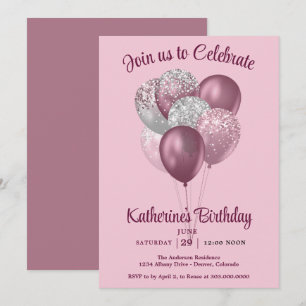 Convite Balões Lilás de Aniversário
