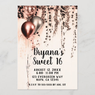 Convite Balões Metálicos Rosa Creme Dourado Doce 16