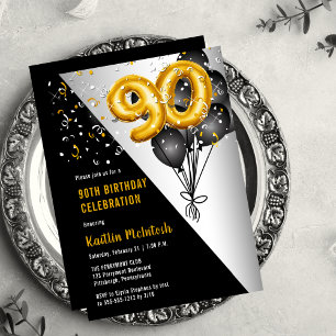 Convite Balões Negros Elegantes   FESTA DE ANIVERSÁRIO DOU