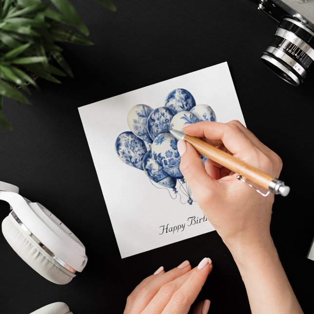 Convite Balões no Azul Delft, personalizáveis (Criador carregado)