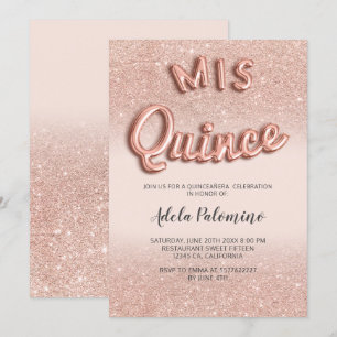 Convite balões ombreiras Rosa de ouro com brilho para a q