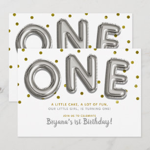 Convite Balões Prata e Ouro ONE Festa de Aniversário de 1