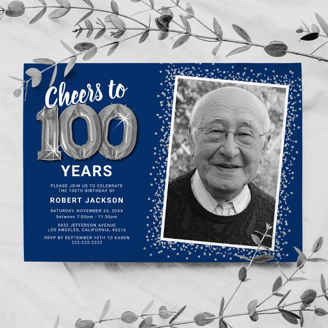 Convite Balões Prateados de Aniversário de 100 Ano (Criador carregado)