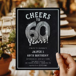 Convite Balões Prateados de Chalkboard Russos 60.º Anivers<br><div class="desc">Celebrando a 60! Estes 60º convites para a festa de aniversário foram projetados com o título 'Saúde até 60 anos!'. Apresentando um fundo chalkboard rústico,  balões de hélio número 60,  tipografia branca moderna e uma modelo simples e fácil de personalizar.</div>