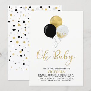 Convite Balões Preto & Ouro Oh Bebê Menino Chamada de Be