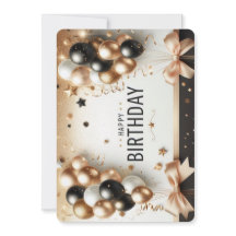 Balões Pretos Brancos e Dourados Elegantes Feliz A