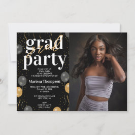 Convite Balões Pretos e Dourados Elegantes para Fotos de F