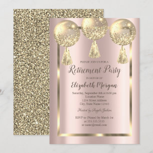 Convite Balões, Quadro, Dourado Rosa, Brilho Dourado Apose