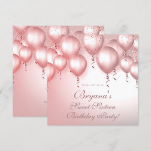 Convite Balões Rosa Dourado Brilham Aniversário Festa Doce