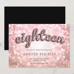Convite Balões Rosa Dourado para 18º Aniversário com Brilh